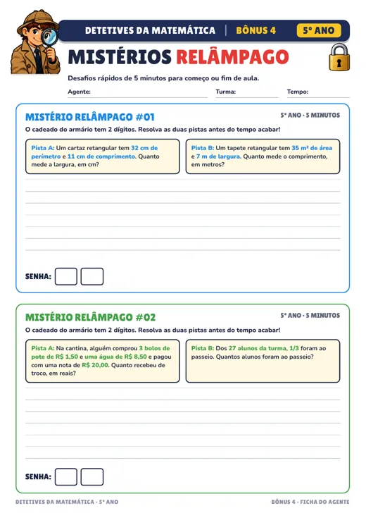 Detetives da Matemática · Bônus: 20 mini mistérios